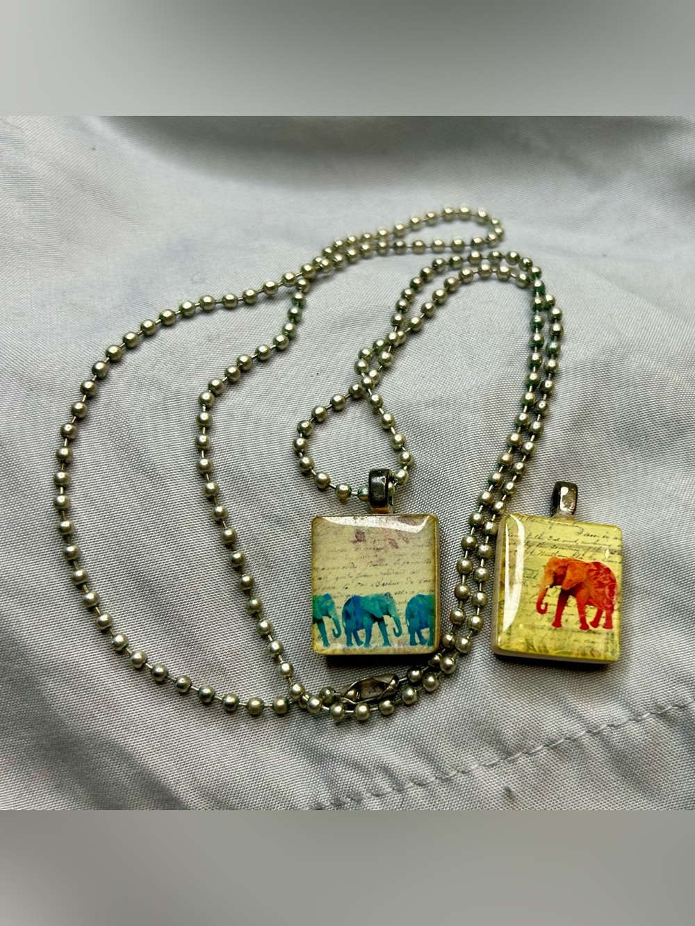 Elephant Pendant Necklace Set – Blue & Orange Elephant Tiles